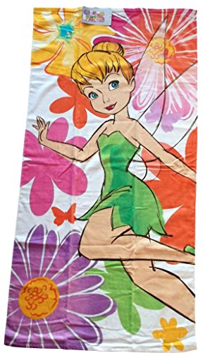 0638414614775 - DISNEY FAIRIES TINKER BELL BEACH TOWEL WITH VIBRANT FLORAL BACKGROUND - 30 X 60 - GREAT FOR TRIP TO THE OCEAN, THE POOL OR AFTER A BATH