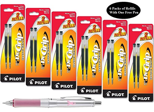 0638458805917 - PILOT DR. GRIP CENTER OF GRAVITY REFILLS, BLACK INK, MEDIUM POINT, 6 PACKS OF REFILLS WITH ONE FREE DR. GRIP CENTER OF GRAVITY, BREAST CANCER AWARENESS PINK PEN