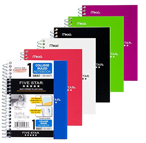 0638458969855 - FIVE STAR PERSONAL SPIRAL NOTEBOOK, 7 X 4 3/8, 100 SHEETS, COLLEGE RULE, ASSORTED COLORS, 6 PACK
