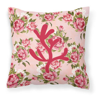0638508356741 - CORAL SHABBY CHIC PINK ROSES FABRIC DECORATIVE PILLOW BB1103-RS-PK-PW1414