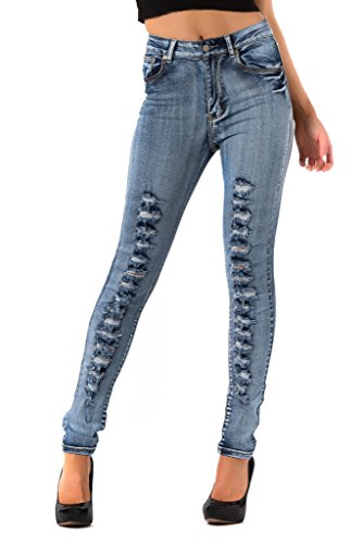 0638845716796 - ARCO IRIS JUNIOR WOMEN RIPPED SKINNY HIGH WAIST JEANS WASHED BLUE SIZE 1
