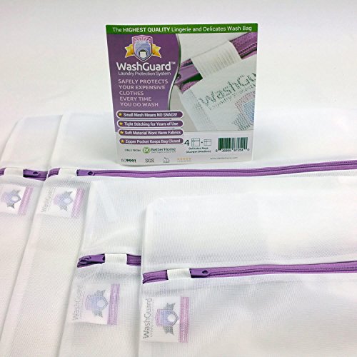 0638865872540 - WASHGUARD - 4 LINGERIE BAGS FOR LAUNDRY - ULTRA FINE, ZIPPERED, MESH WASH BAG PROTECTS DELICATES - EXPENSIVE BLOUSES, HOSIERY, BRAS AND UNDERWEAR FROM OTHER CLOTHES IN THE WASHER - NO MORE SNAGS, KNOTTING OR NAPPING - 4 PACK (2 MEDIUM + 2 LARGE)