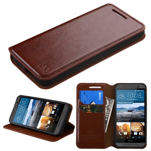 0638872180362 - SOLID COLOR CREDIT CARD HOLDER WALLET PROTECTOR COVER PHONE CASE FOR HTC ONE M9 + FREE PRIMO DESIGN CARTOON FOLDABLE TOTE BAG (BROWN)