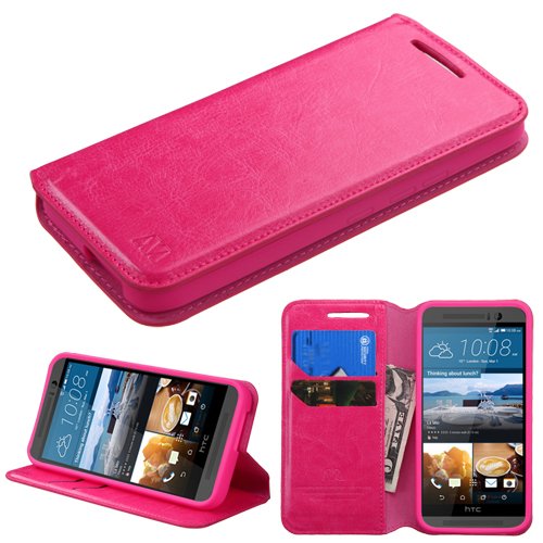 0638872180393 - SOLID COLOR CREDIT CARD HOLDER WALLET PROTECTOR COVER PHONE CASE FOR HTC ONE M9 + FREE PRIMO DESIGN CARTOON FOLDABLE TOTE BAG (HOT PINK)