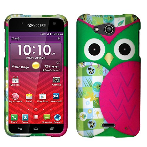 0638872241452 - PRETTY STYLISH TOUGH SLIM DESIGNS PROTECTOR COVER PHONE CASE KYOCERA HYDRO WAVE + FREE PRIMO DESIGN CARTOON FOLDABLE TOTE BAG (GREEN / PINK OWL)