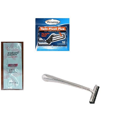 0638872588847 - TRAC II CHROME HANDLE + PERSONNA TWIN PIVOT PLUS RAZOR CARTRIDGES W/ LUBRICATING STRIP FOR ATRA & TRAC II RAZORS 10 CT. WITH FREE LOVING COLOR TRIAL SIZE CONDITIONER