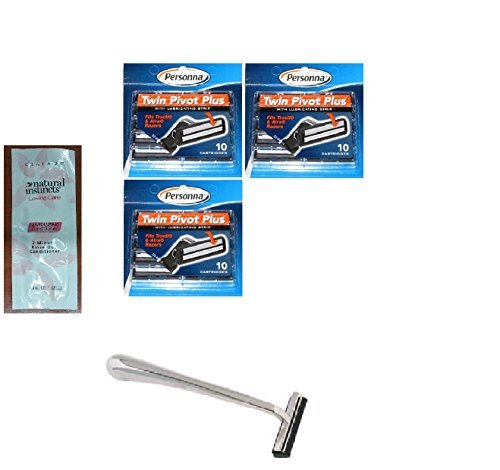 0638872588861 - TRAC II CHROME HANDLE + PERSONNA TWIN PIVOT PLUS RAZOR CARTRIDGES W/ LUBRICATING STRIP FOR ATRA & TRAC II RAZORS 10 CT. (PACK OF 3) WITH FREE LOVING COLOR TRIAL SIZE CONDITIONER