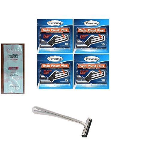 0638872588878 - TRAC II CHROME HANDLE + PERSONNA TWIN PIVOT PLUS RAZOR CARTRIDGES W/ LUBRICATING STRIP FOR ATRA & TRAC II RAZORS 10 CT. (PACK OF 4) WITH FREE LOVING COLOR TRIAL SIZE CONDITIONER