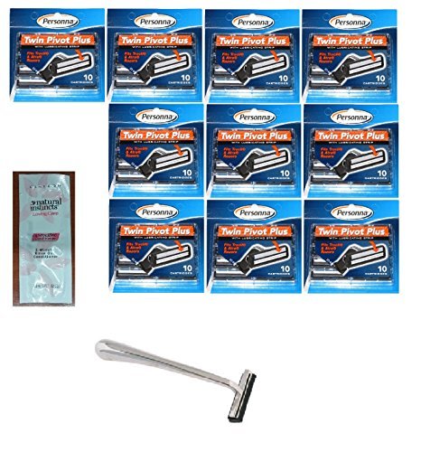 0638872588892 - TRAC II CHROME HANDLE + PERSONNA TWIN PIVOT PLUS RAZOR CARTRIDGES W/ LUBRICATING STRIP FOR ATRA & TRAC II RAZORS 10 CT. (PACK OF 10) WITH FREE LOVING COLOR TRIAL SIZE CONDITIONER