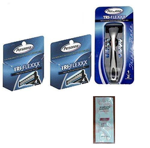 0638872590581 - MEN'S PERSONNA TRI-FLEXXX RAZOR BLADE HANDLE W/ 2 CARTRIDGES + PERSONNA TRI-FLEXXX TRIPLE BLADE REFILL CARTRIDGES FOR MEN 4 CT. (PACK OF 2) WITH FREE LOVING COLOR TRIAL SIZE CONDITIONER