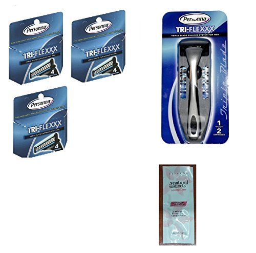 0638872590598 - MEN'S PERSONNA TRI-FLEXXX RAZOR BLADE HANDLE W/ 2 CARTRIDGES + PERSONNA TRI-FLEXXX TRIPLE BLADE REFILL CARTRIDGES FOR MEN 4 CT. (PACK OF 3) WITH FREE LOVING COLOR TRIAL SIZE CONDITIONER
