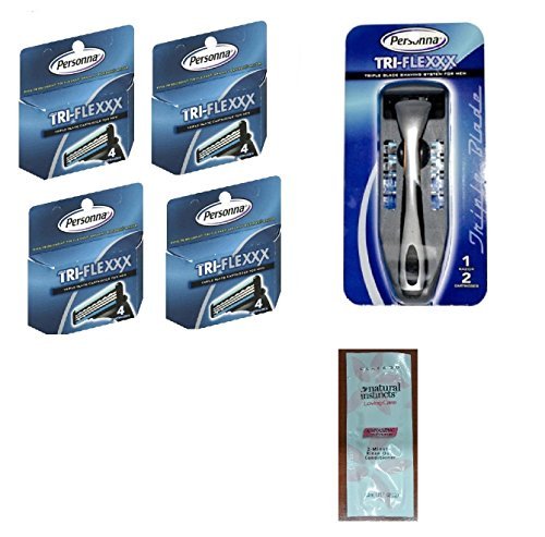 0638872590604 - MEN'S PERSONNA TRI-FLEXXX RAZOR BLADE HANDLE W/ 2 CARTRIDGES + PERSONNA TRI-FLEXXX TRIPLE BLADE REFILL CARTRIDGES FOR MEN 4 CT. (PACK OF 4) WITH FREE LOVING COLOR TRIAL SIZE CONDITIONER