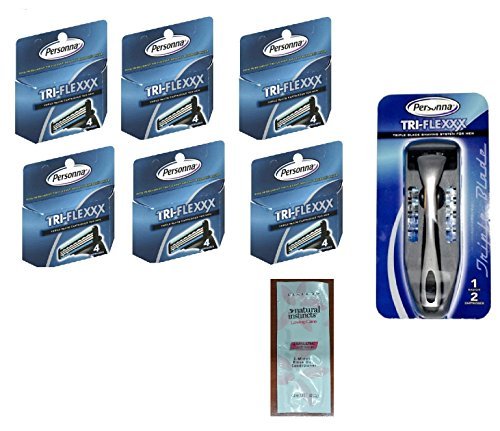 0638872590611 - MEN'S PERSONNA TRI-FLEXXX RAZOR BLADE HANDLE W/ 2 CARTRIDGES + PERSONNA TRI-FLEXXX TRIPLE BLADE REFILL CARTRIDGES FOR MEN 4 CT. (PACK OF 6) WITH FREE LOVING COLOR TRIAL SIZE CONDITIONER