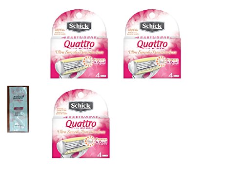 0638872590956 - SCHICK QUATTRO FOR WOMEN RAZOR REFILL BLADE CARTRIDGES, ULTRA SMOOTH, 4 CT. (PACK OF 3) WITH FREE LOVING COLOR TRIAL SIZE CONDITIONER