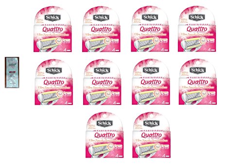 0638872590987 - SCHICK QUATTRO FOR WOMEN RAZOR REFILL BLADE CARTRIDGES, ULTRA SMOOTH, 4 CT. (PACK OF 10) WITH FREE LOVING COLOR TRIAL SIZE CONDITIONER