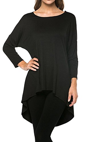 0639112627777 - AZULES WOMENS RAYON SPAN HIGH & LOW TUNIC WITH 3/4 SLEEVES SOLID SMALL BLACK
