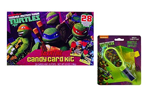 6391839474280 - TEENAGE MUTANT NINJA TURTLES VALENTINE'S DAY EXCHANGE CANDY CARD KIT! 28 CARDS & POPS! PLUS BONUS TMNT WHISTLE WITH ATTACHED LANYARD!