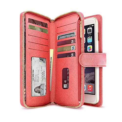 0639247814486 - JSTYLE GALA BY ILUV - LEATHER WALLET CASE (5.5) WITH ZIPPER & BUTTON CLOSURE, SAFFIANO FINISH AND POCKETS TO STORE CREDIT CARDS, ID AND CASH FOR APPLE IPHONE 6 PLUS (5.5) (PINK)