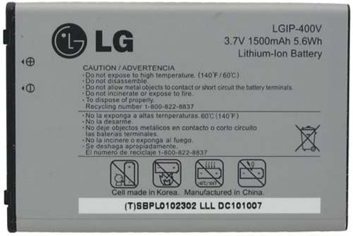 0639266701262 - LG SBPL0102302 LGIP-400V BATTERY WITH VORTEX ORIGINAL OEM - NON-RETAIL PACKAGING - BLACK