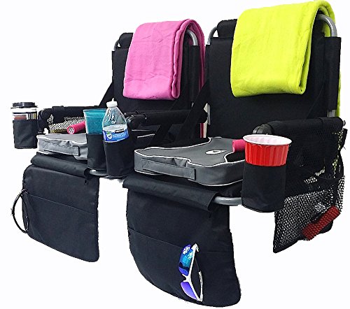 0639266932659 - DELUXE TWO-PACK STADIUM SEATS COMBO-UNIQUE W/ REMOVABLE CUSHIONS, BLANKETS AND ONE CONVENIENT FLASHLIGHT-DRINK HOLDERS AND STORAGE MESH BAGS-
