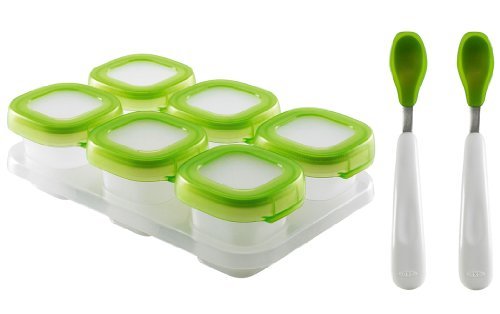0639302305539 - OXO TOT BABY BLOCKS FREEZER STORAGE CONTAINERS, CLEAR WITH OXO TOT FEEDING SPOON SET, GREEN
