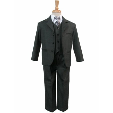 0639302674611 - 5 PIECE DARK GRAY SUIT WITH SHIRT, VEST, AND TIE - SIZE 7