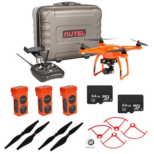 0639476430778 - AUTEL ROBOTICS X-STAR PREMIUM DRONE WITH 4K CAMERA, HD LIVE VIEW (ORANGE) EVERYTHING YOU NEED KIT + 3 TOTAL X STAR BATTERIES + 2 TOTAL 64GB MICRO SDXC CARDS + PROPELLER GUARDS, PROPELLERS & HARD CASE