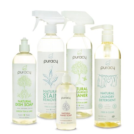0639667220560 - PURACY 100% NATURAL HOME CLEANING ESSENTIALS SET - HAND SOAP, DISH SOAP, LAUNDRY DETERGENT, MULTI-SURFACE CLEANER, LAUNDRY STAIN REMOVER BUNDLE - PACK OF 5