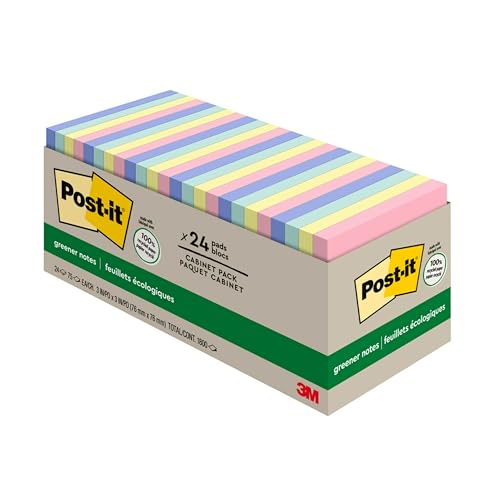 0640024840116 - POST-IT GREENER NOTES, 3X3 IN, 24 PADS, AMERICAS #1 FAVORITE STICKY NOTES, SWEET SPRINKLES COLLECTION, PASTEL COLORS, CLEAN REMOVAL, 100% RECYCLED MATERIAL (654R-24CP-AP)