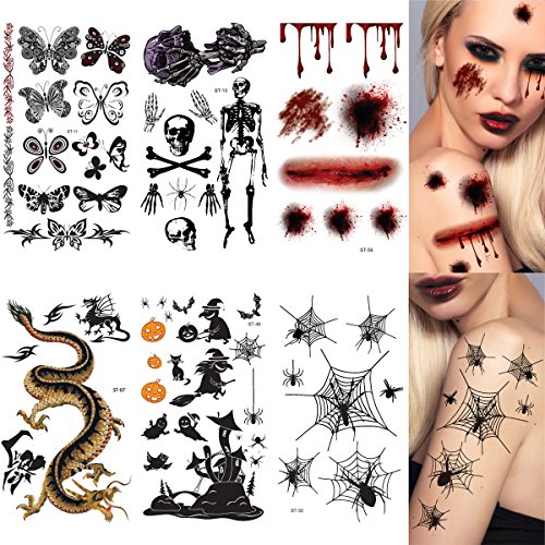 0640052273733 - 6-PACK HALLOWEEN TEMPORARY TATTOO AWESOME TATTOOS