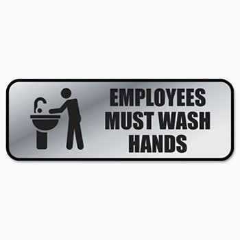 0640206328388 - CONSOLIDATED STAMP 098205 BRUSHED METAL OFFICE SIGN, EMPLOYEES MUST WASH HANDS, 9 X 3, SILVER