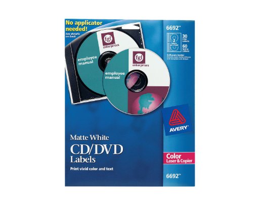 0640206447805 - AVERY 6692 CD/DVD LABELS FOR COLOR LASERS, 30 DISC LABELS & 60 SPINE LABELS