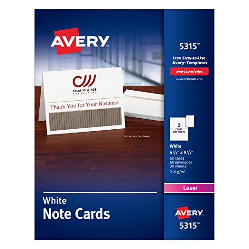 0640206452847 - AVERY WHITE 4-1/4 X 5-1/2 LASER NOTE CARDS, 2 CARDS/SHEET, 60 CARDS & ENVELOPES/BOX