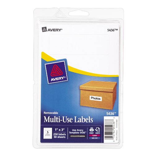 0640206522359 - AVERY REMOVABLE PRINT/WRITE LABELS, 1 X 3 INCHES, WHITE, PACK OF 250