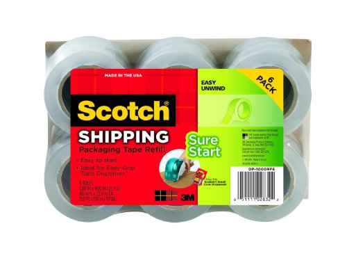 Scotch Sure Start Packaging Tape, 1.88 Inches x 900 Inches, 6-Pack