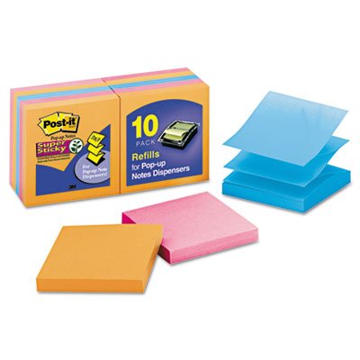 0640206544887 - POST-IT POP-UP NOTES SUPER STICKY POP-UP NOTES, 3 X 3, ELECTRIC GLOW, 10 90-SHEET PADS/PACK