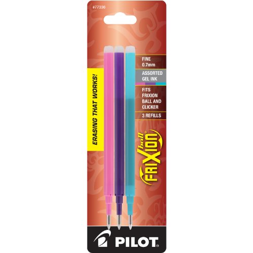 0640206553506 - PILOT FRIXION GEL INK PEN REFILL, 3-PACK FOR ERASABLE PENS, FINE POINT, PINK/PURPLE/TURQUOISE INKS