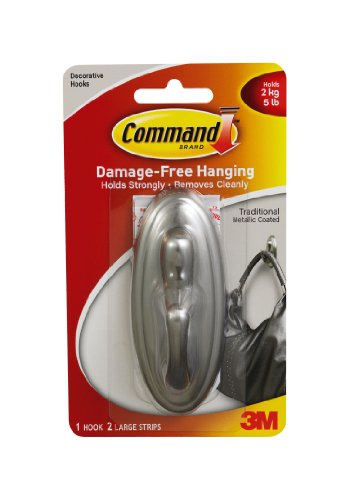 0640206553568 - COMMAND TRADITIONAL LARGE PLASTIC HOOK WITH METALIC BRUSHED NICKEL FINISH