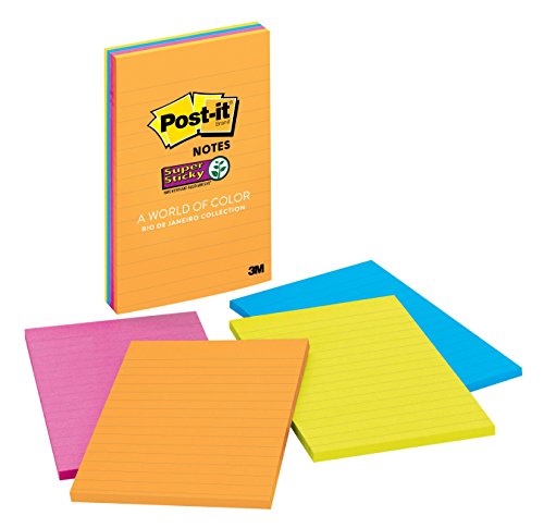 0640206584012 - POST-IT SUPER STICKY NOTES, 4 IN X 6 IN, RIO DE JANEIRO COLLECTION, LINED, 4 PADS/PACK, 45 SHEETS/PAD (4621-SSAU)