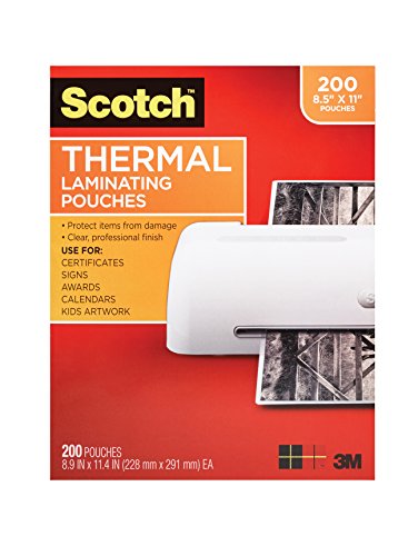 0640206705530 - SCOTCH LETTER SIZE THERMAL LAMINATING POUCHES, 3 MIL, 11 2/5 X 8 9/10, 200 PER P
