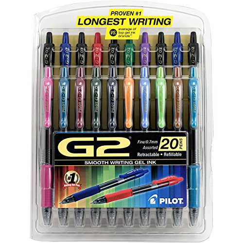 0640206718257 - PILOT G2 RETRACTABLE PREMIUM GEL INK ROLLER BALL PENS, FINE POINT, PACK OF 20 ASSORTED COLORS