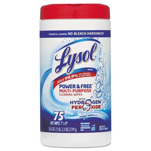 0640206762687 - LYSOL BRAND POWER & FREE MULTI-PURPOSE CLEANING WIPES, OXYGEN SPLASH, 75/CANISTE