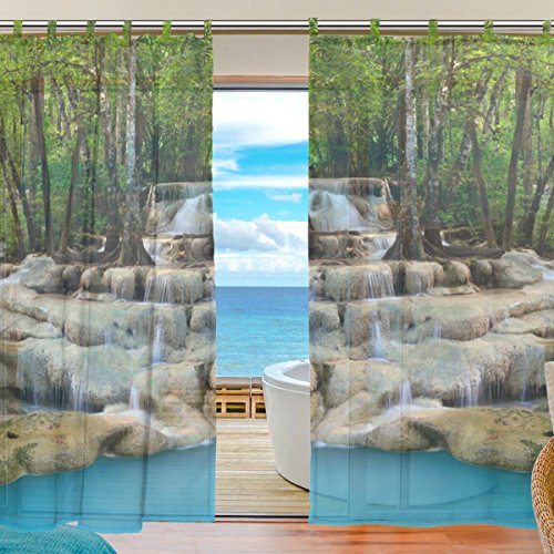 6403192594311 - INGBAGS BEDROOM DECOR LIVING ROOM DECORATIONS WATERFALL PATTERN PRINT TULLE POLYESTER DOOR WINDOW SHEER CURTAIN DRAPE TWO PANELS SET 55X78 INCH ,SET OF 2