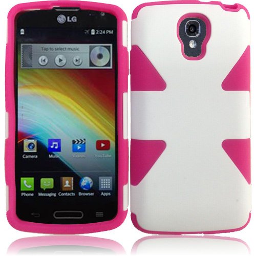 0640671474825 - DUAL LAYER PLASTIC SILICONE SLIM DYNAMIC WHITE ON HOT PINK HARD COVER SNAP ON CASE FOR LG VOLT F90 LS740 + FREE SCREEN PROTECTOR (ACCESSORYS4LESS)