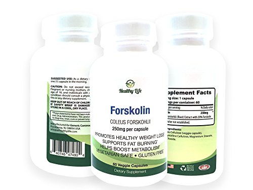 0640746474804 - HEALTHY LIFE FORSKOLIN SUPPLEMENT 250MG - 60 VEGGIE CAPSULES - HEALTHY WEIGHT LOSS - VEGETARIAN SAFE - GLUTEN FREE