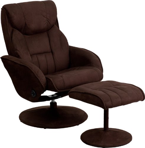 0640793536869 - CONTEMPORARY BROWN MICROFIBER RECLINER AND OTTOMAN WITH CIRCULAR MICROFIBER WRAPPED BASE