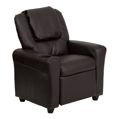 0640793537750 - FLASH FURNITURE DG-ULT-KID-BRN-GG CONTEMPORARY BROWN VINYL KIDS RECLINER WITH CUP HOLDER AND HEADREST
