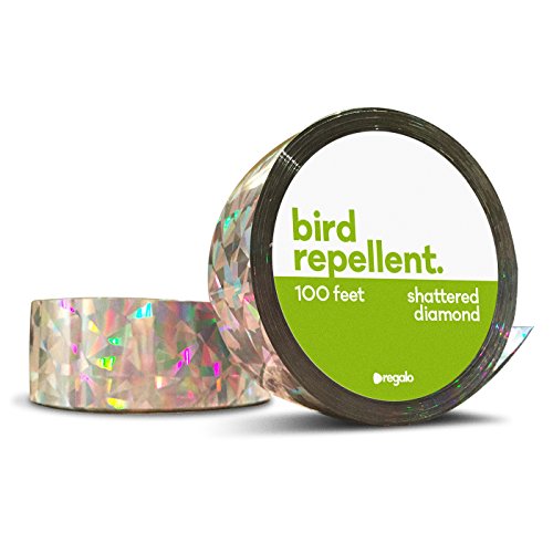 0641361809620 - BIRD SCARE REPELLENT REFLECTIVE TAPE, HOLOGRAPHIC RIBBON SCARE BIRDS,REPEL BIRDS,100FT DOUBLE-SIDED,FLASH TAPE WITH ENHANCED SHATTERED DIAMOND PATTERN, SCARE GEESE CROWS DUCKS PIGEONS