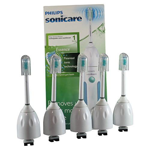 0641361812163 - PHILIPS SONICARE ESSENCE SONIC ELECTRIC RECHARGEABLE TOOTHBRUSH, WHITE AND 5 GENERIC ESERIES COMPATIBLE REPLACEMENT HEADS FITS SONICARE ESSENCE, XTREME, ELITE ,CLEAN CARE AND ADVANCE, SET - 6 ITEMS