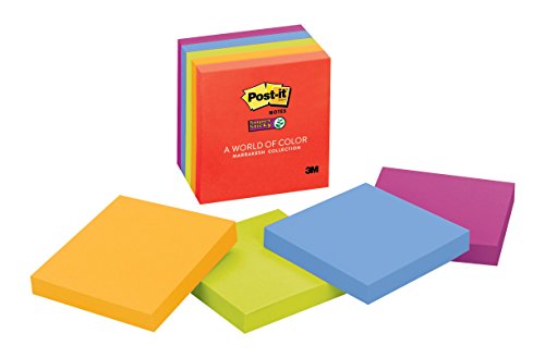 0641438039882 - POST-IT SUPER STICKY NOTES, 3 IN X 3 IN, ASSORTED ELECTRIC GLOW COLORS, 5 PADS/PACK